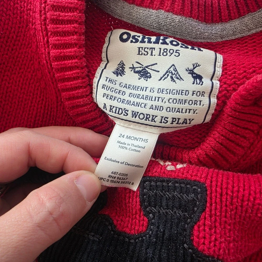 vintage‎ OshKosh B'gosh Toddler Boys Red Train Sweater 24 Months Cotton